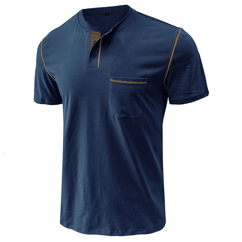 summer European American short sleeved men's Henry shirt top T-shirt new style chic and elegant clothing
