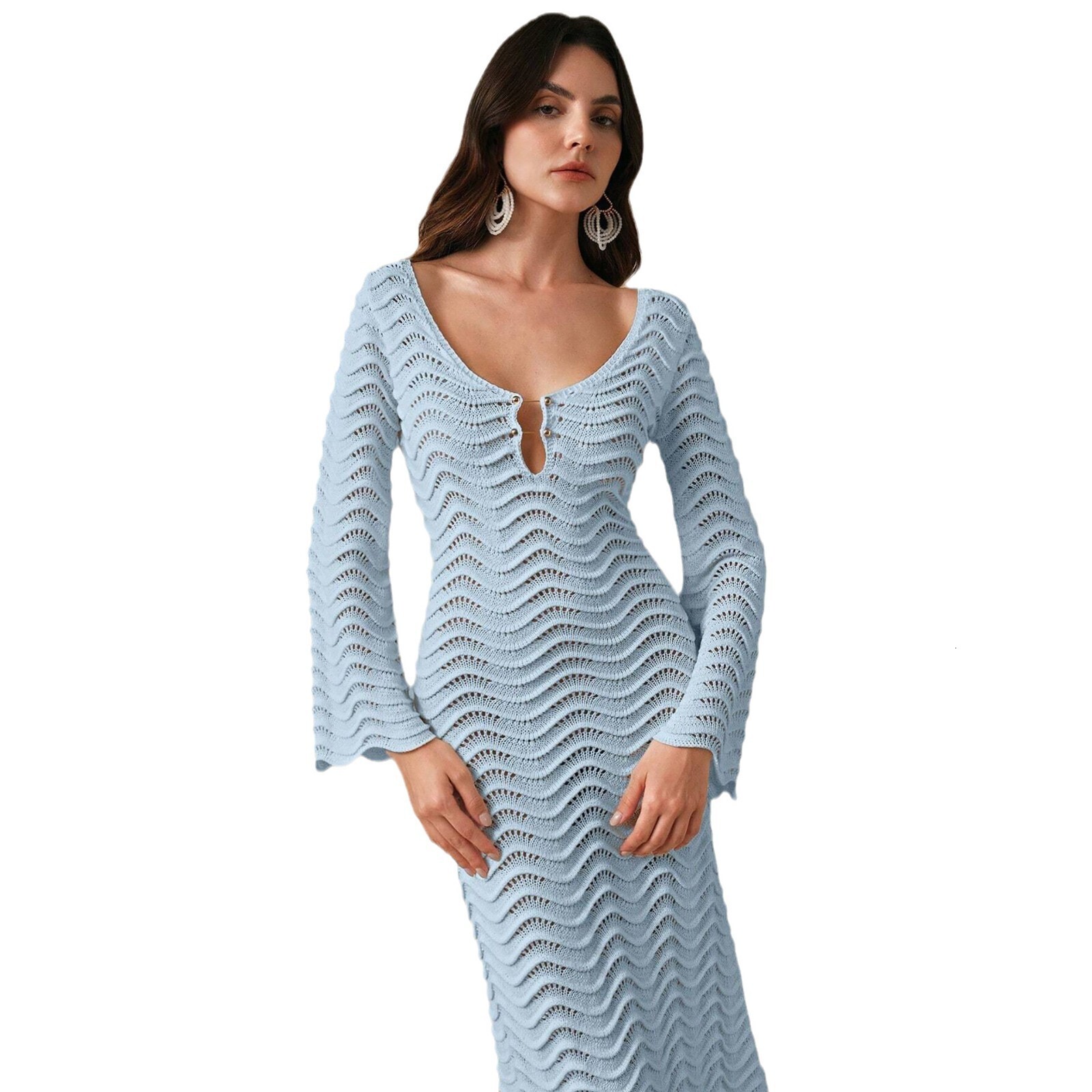 New products for 2025!! Beach skirt womens solid color sexy knitted beach bikini swimsuit cover up dress