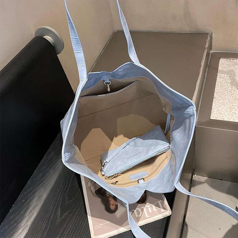 Genuine Leather Crocodile Pattern 2 In 1 Tote Large Capacity Design Ladies Casual Versatile Shoulder Handbag Shopping Bag