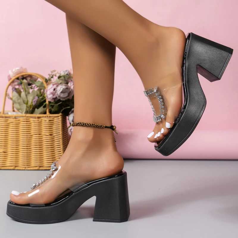 High heels womens summer Fi short and chubby slippers sandals square thick sole platform beach shoes womens high heelsXJ250407
