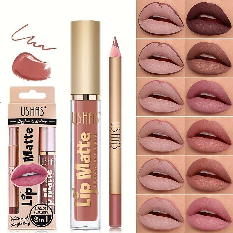 Matte Lipgloss&Lip Er Set 12 Colors Luquid Lipstick High Pigmented Long Lasting Waterproof Lips Makeup