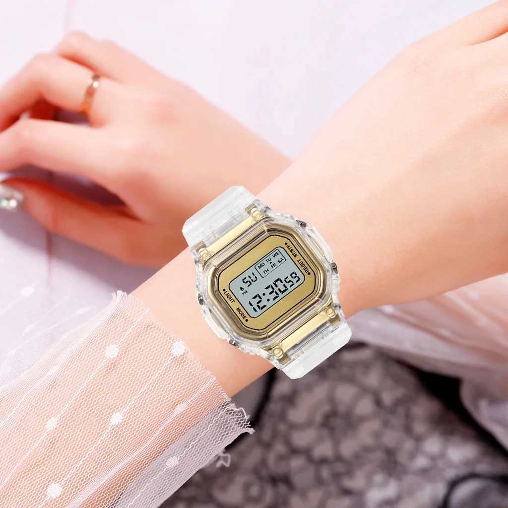Mens electronic watch rose gold silicone strap transparent dress LED digital watch sports watch Relogio FemininoT250408