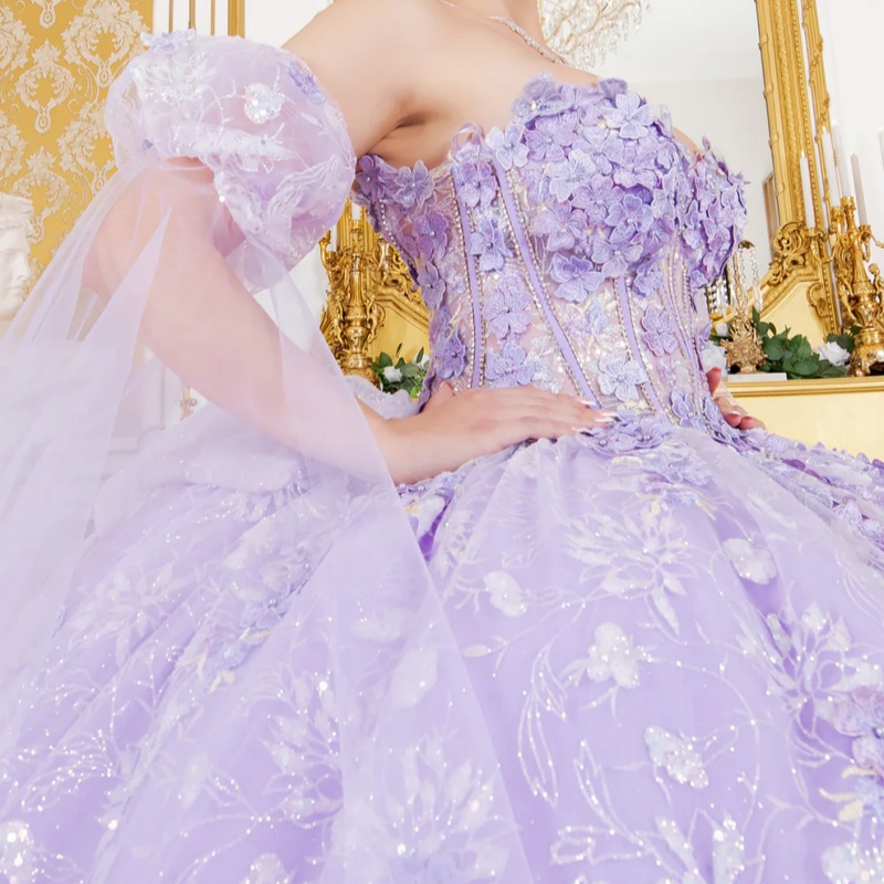 Lavender Quinceanera Dresses Off Shoulder Ball Gown Sweet 16 Dress Sequin Applique Flower Beads Bow Tull Birthday Party Vestidos 15 De Anos