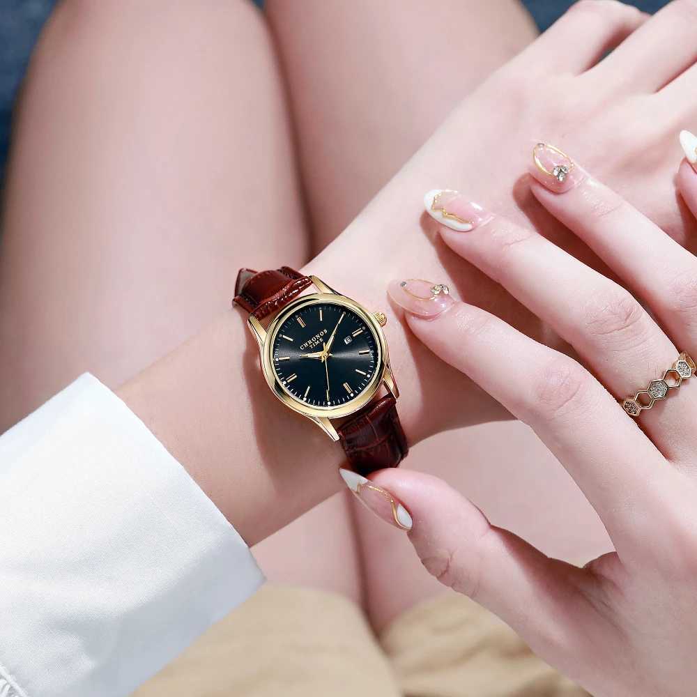 Chronos Luxury Womens Leather Watch Waterproof Stainless Steel Womens Quartz Watch Dress Elegant Womens Watch Fashion RelojT250408