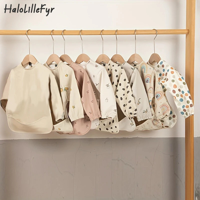 Kids Baby Feeding Bibs Waterproof Long Sleeve Apron with Pocket Toddler Burp Cloth Boys Girls Anti-dirty Art Smock Baby Stuff 250408