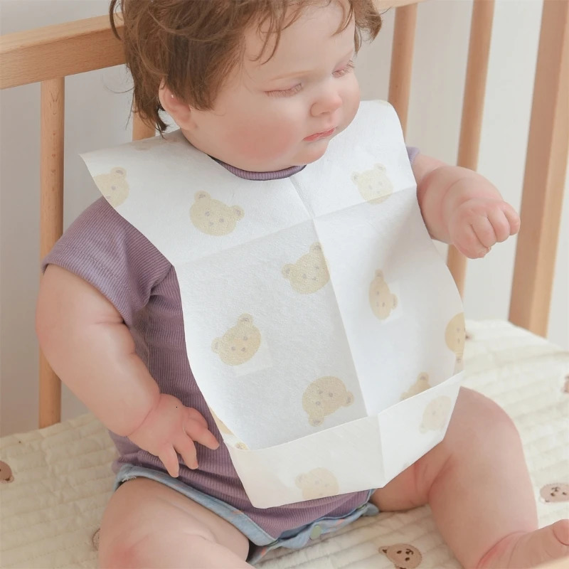 50-Pack Disposable Bibs for Babies Aged 6 Months to 2 Years Cartoon Bear Feeding Bib for Boy Girl Non-woven Drool Towel 250407