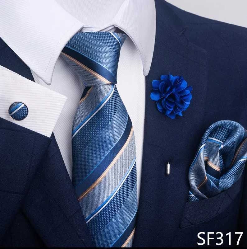 Luxury Mens Ties Floral Black Gold Ties Paisley NeckTie Pocket Square Cufflinks Brooch Set Mens Wedding Party Tie X2504071