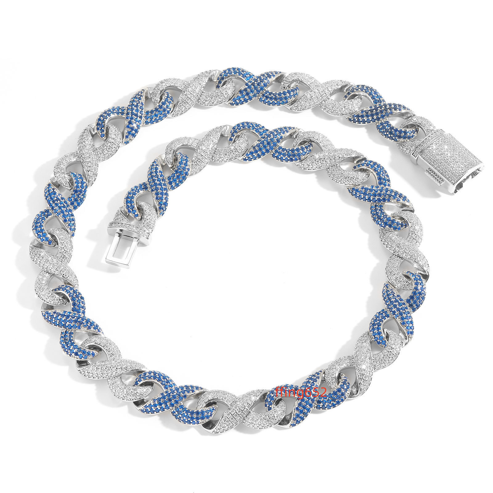 BES 15MM Hip Hop Cuban Link Chain Necklace Two-color Cuban Chains Iced Out Blue Zircon Necklace Mens Fashion Hip Hop Jewelry