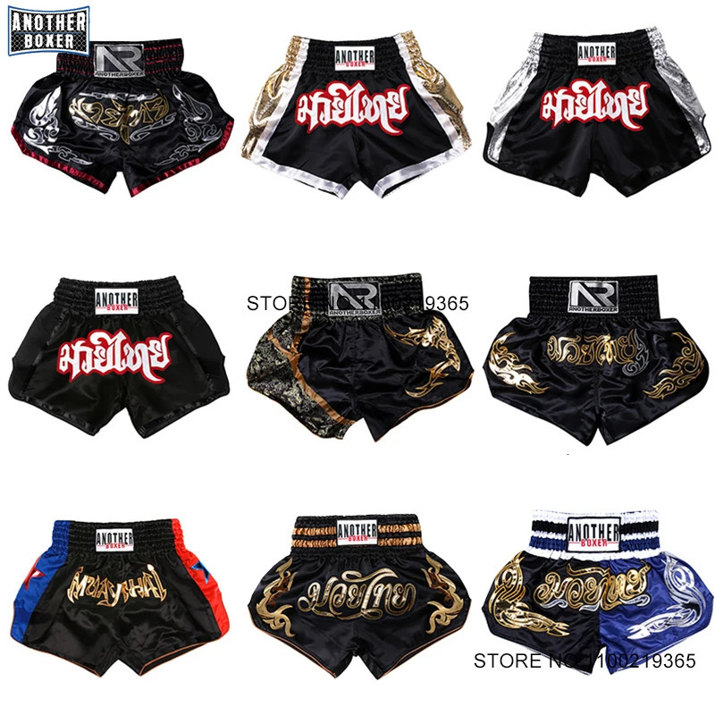 Muay Thai Boxing Shorts Fitness Mens Womens Childrens Boxing Shorts Embroidery Thai Gym Training Black MMA Jujutsu Pants 250408