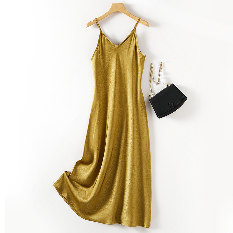 X52165 High quality embossed acetate suspender dress 2025 summer skirt versatile suspender dress