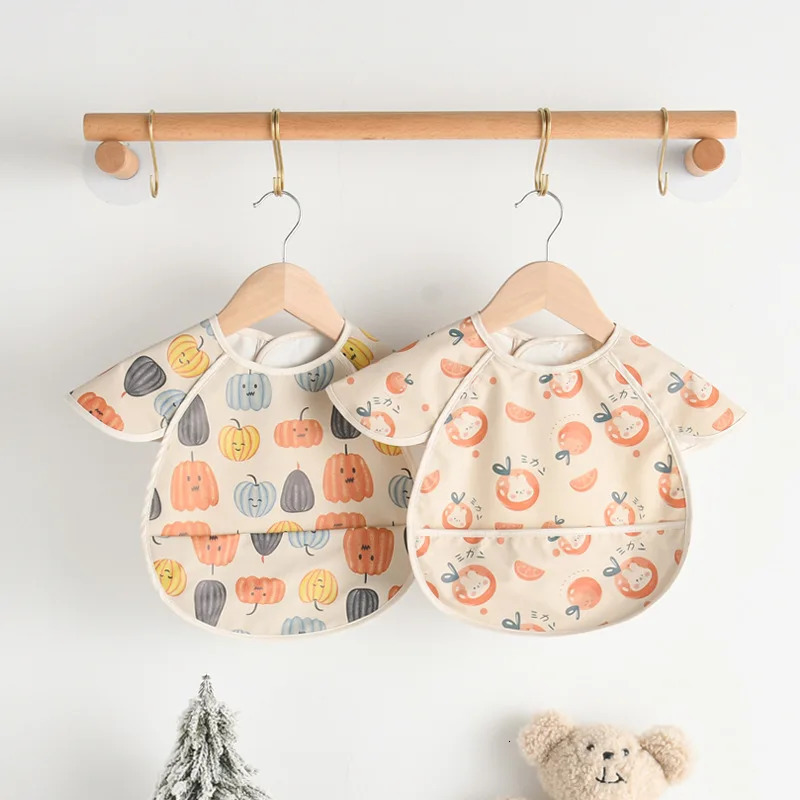 Korean Style Waterproof Short Sleeve Baby Bibs Cute Cartoon Feeding Apron Bib Burp Cloth For Toddler Boy Girl Bandana Bibs 250408