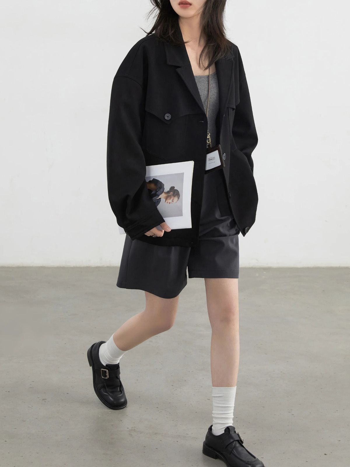 CHIC VEN Streetwear Womens Jacket Casual Solid Black Loose Coat Single Chest Short Spring Autumn 250407