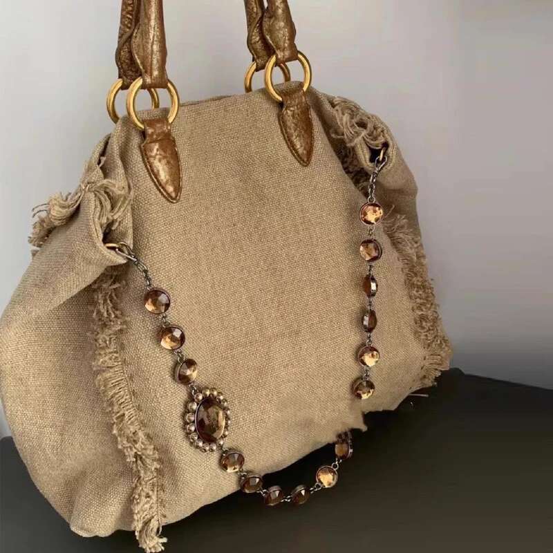 Tassel Bead Decoration Tote Bag For Women Designer Handbag Purse 2025 New In Fashion Personality Large Capacity Shoulder