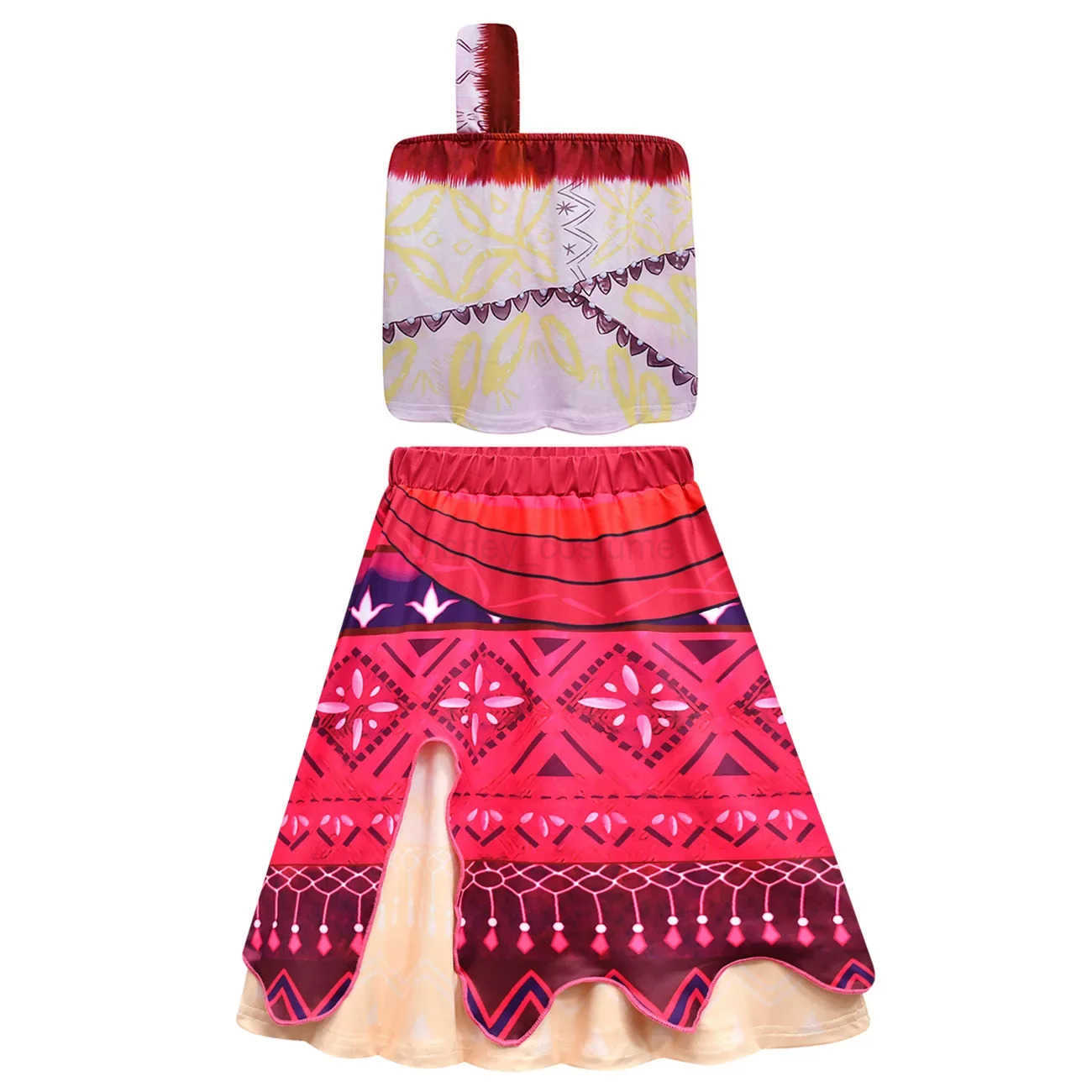 Disney Moana 2 Princess Dress Girl Role Play Vaiana Single Shoulder Costume Halloween Vestido Childrens Birthday Ball Costume X250408