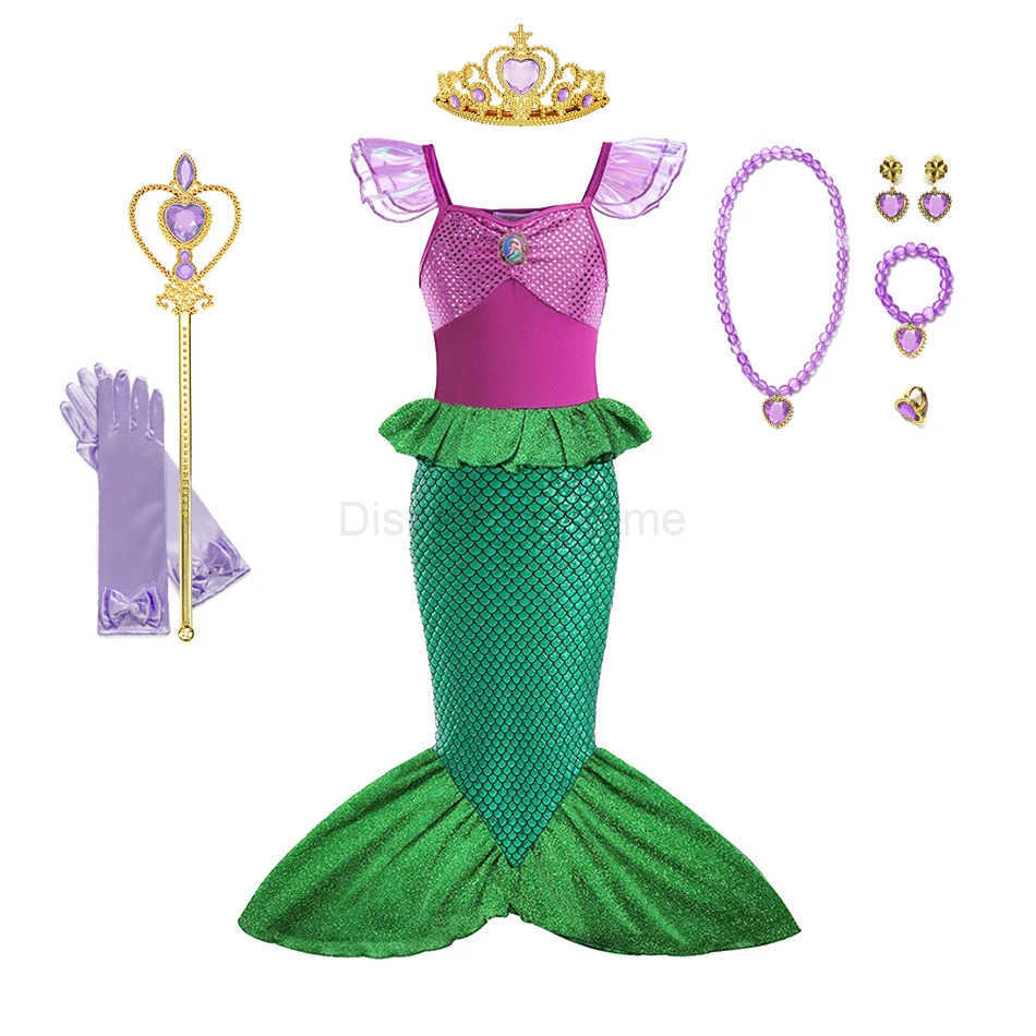 Disney Mermaid Costume Princess Kids Purple Dress For Girls Cosplay Children Clothing Fancy Carnival Birthday Party Mermaid Dress X250408