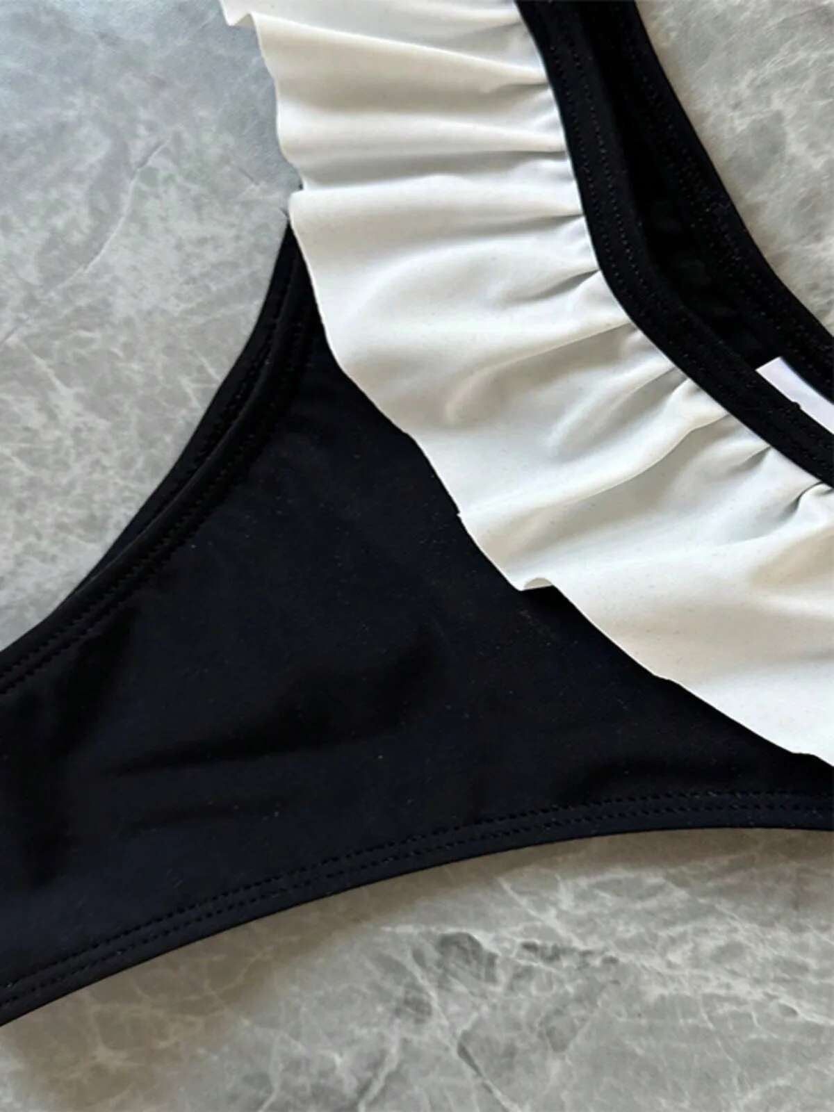 Dongdumaoyi Women S Strapless Swimsuit Piece Suit Solid Color Patchwork Push Up Ruffle Thong Beach Hot Spring Bikini Set New Swimwear