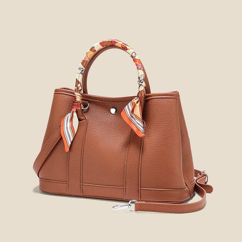 Texture Lychee Pattern Garden Large Capacity Handheld Silk Scarf Tote Single Shoulder Crossbody Commuter Women's Bag 2025 New Casual Fashion Tren