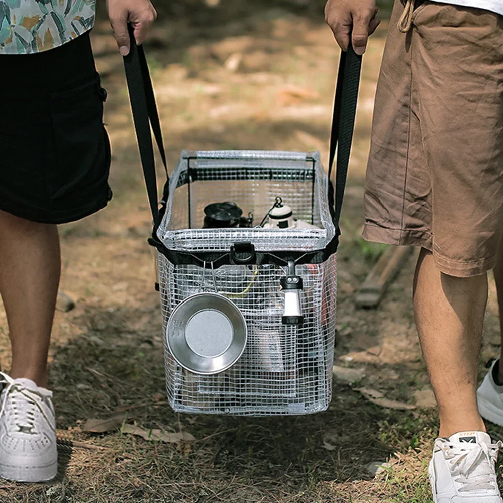 Outdoor Camping Folding Storage Box PVC Mesh Tool Bag Fishing Tackle Tote Multitool Picnic Drink Lunch 250320