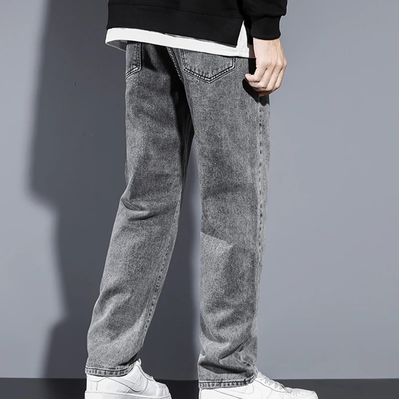 mens straight denim jeans highquality flooring classic daily arrivals gray wide leg pants long 250401