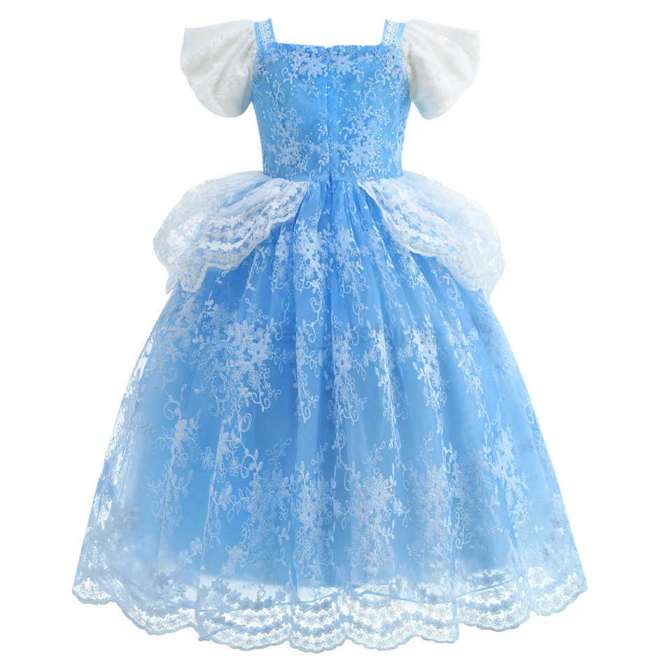 Disney Cinderella Deluxe Princess Ball Dress for Girls Blue Elegant Mesh Dress for Childrens Birthday Carnival Party Dress for Girls Fashion Dress X25