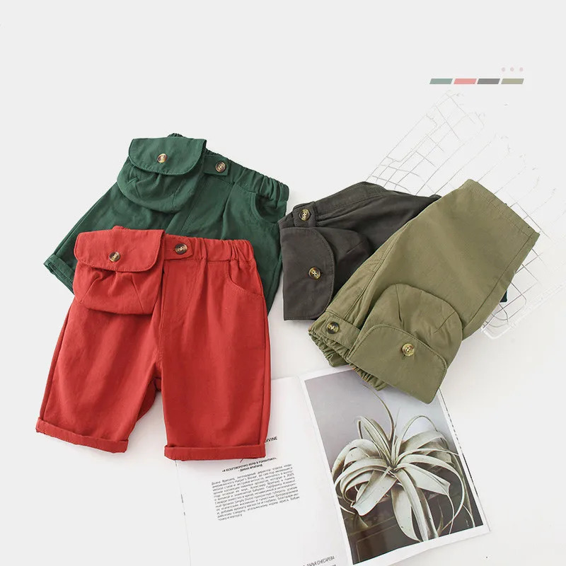 Summer Fashion 2 3 4 5 6 8 10 12 Years Cotton Handsome Big Pocket Elastic All Match Cargo Shorts for Kids Baby Boy 250408