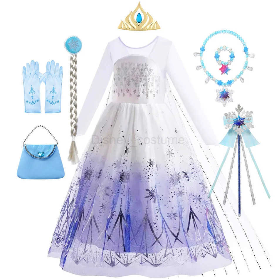 Disney Girls dresses childrens princess costumes Halloween birthday parties long cloaks role-playing Elsa dresses long sleeves 4 5 6 7 8 9 10 years ol