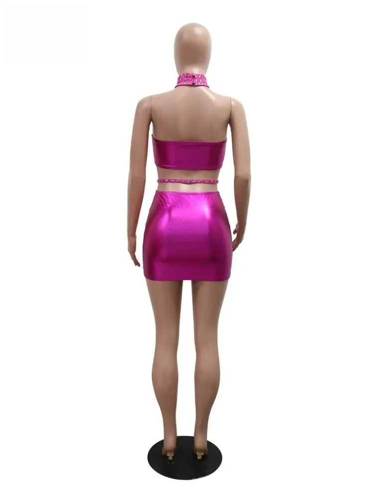Rhie 2 Piece Sets Women Outfit Sexy Cutout Halter Tank Top And Mini Skirt Match Summer Birthday Party Clubwear