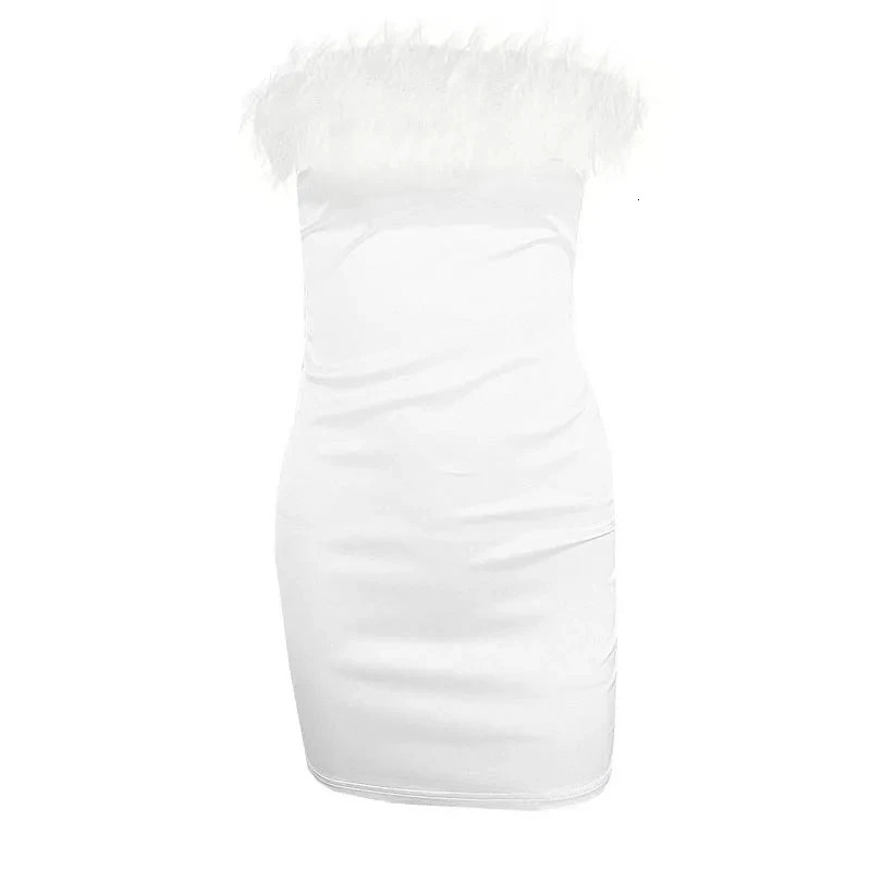 Where Mery sexy feather stitched tube dress autumn evening party club strapless mini dress sexy backless body vest 250402