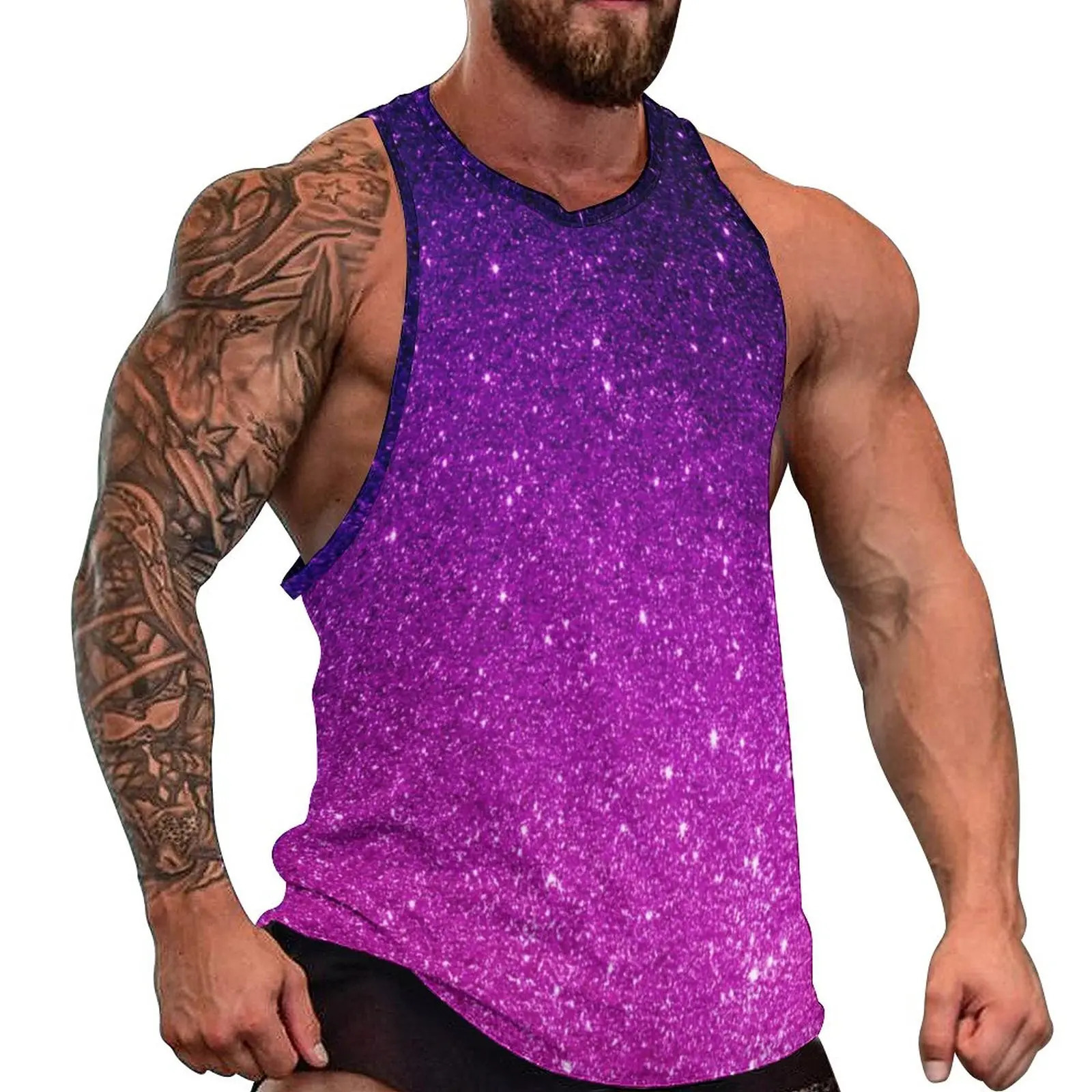 Flash Ombre print beach vest magic purple fitness top mens customized sports shirt sleeveless vest plus size 250402