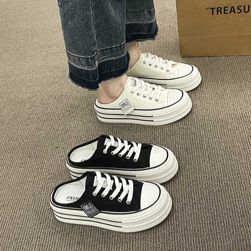 2024 summer new thick slider Fi casual sandals canvas boots high heels Fem indoor low sports shoes Y250408