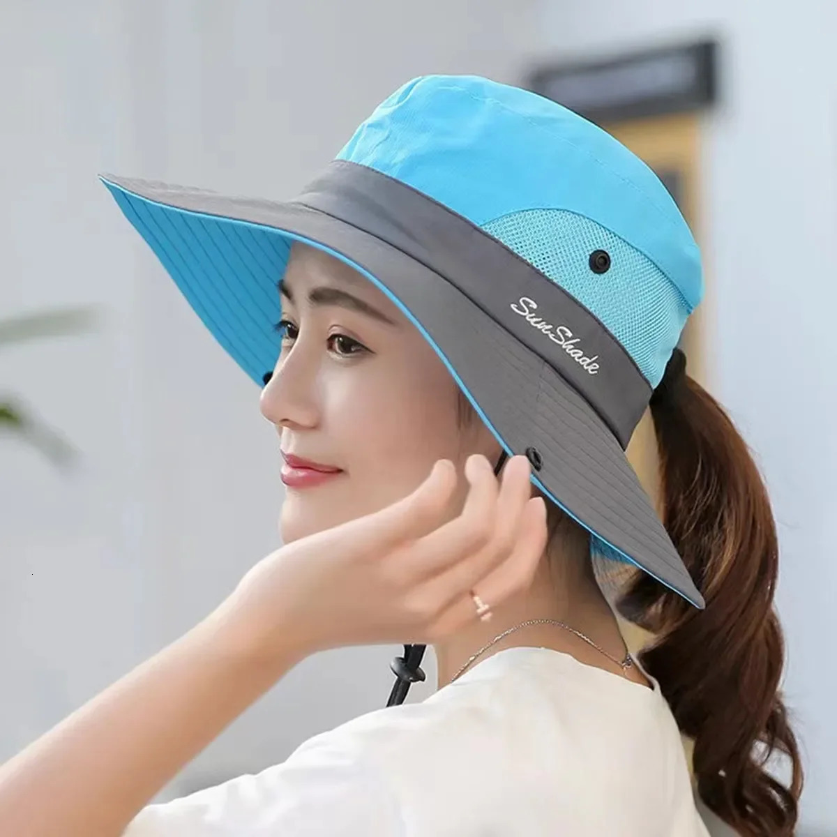 Neutral style large Brim with leaked tail quick drying bucket hat fishermans outdoor casual womens sunscreen 250326