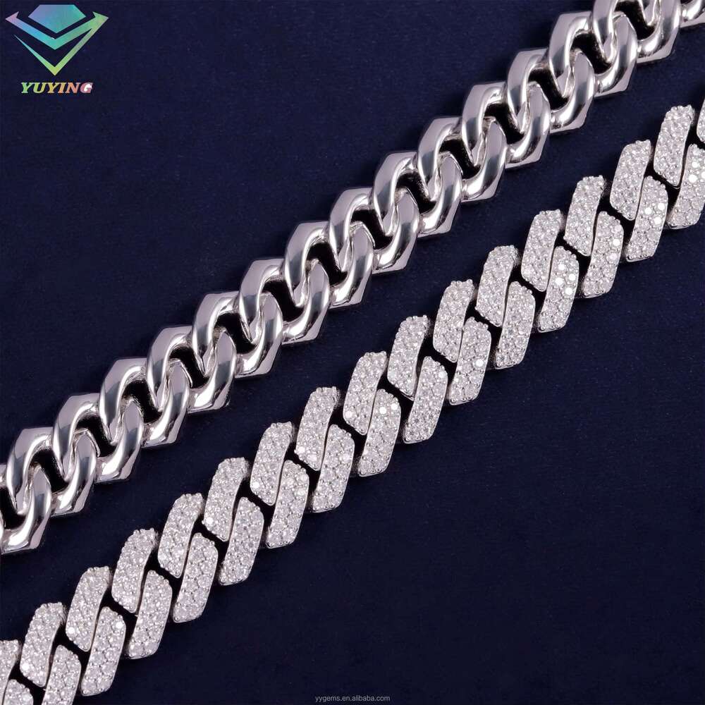 Best Selg Sier Necklace Handmade Set VVS Moissanite Gold Plated 10mm Cuban Chain Buckle
