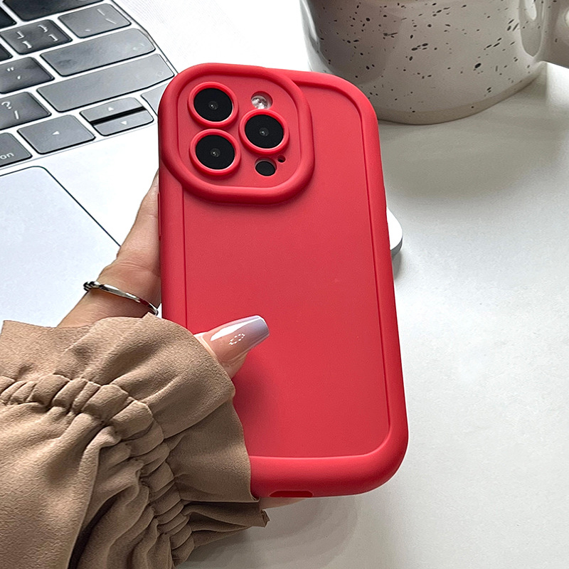 Luxury Cyber Red Puff Silicone Armor Case for IPhone 16 14 15 13 12 11 Pro Max X 8 Plus Lens All-inclusive Shockproof Protection