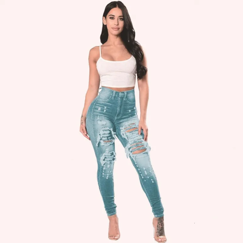 Womens High Waist Tear off Jeans Tight Black Pocket Elastic Slimming Pants 250407