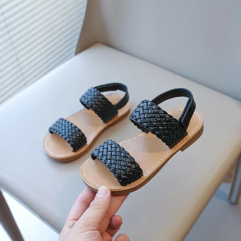 Kids Sandals for Girls Summer Girls Weave Sandals Children Beach Shoes Open Toes Flat Anti-skid Rubber Ankle Strap 250407