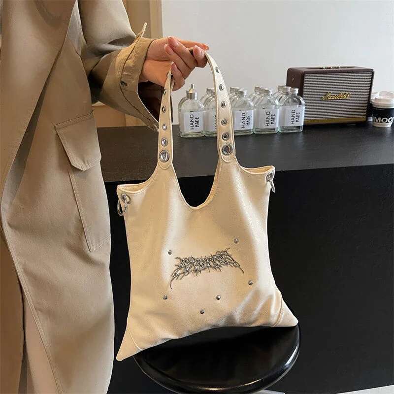 Y2k Aesthetic Punk Gothic Shoulder Underarm Bag Korean Women Fashion Trendy Handbags Streetwear Casual Design Tote Bags