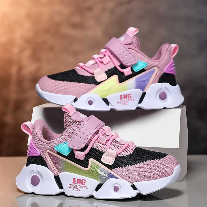 2024 Autumn Girls Casual Shoes Light Mesh Sports Shoes Childrens Summer Youth Cute Sports Socks W250407