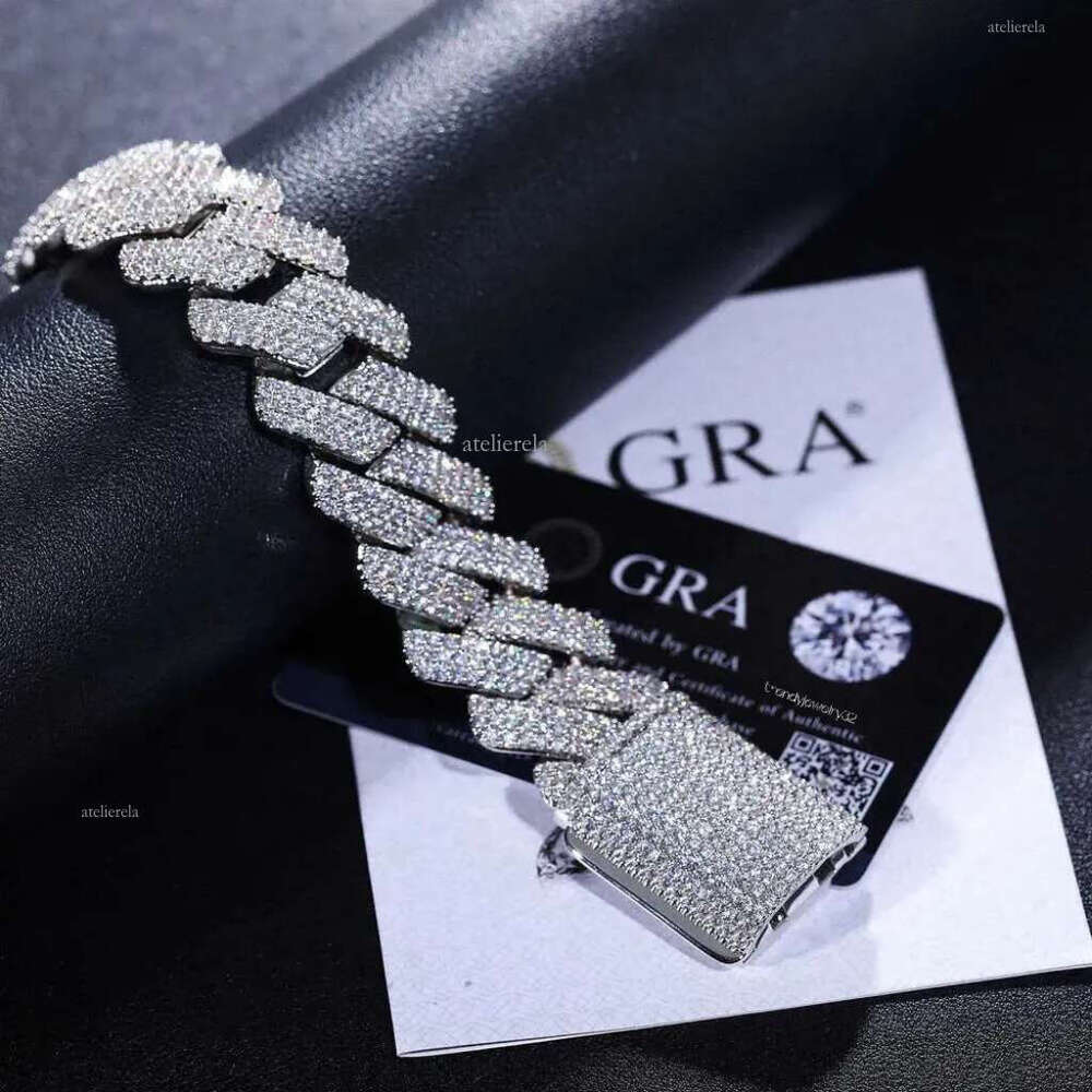 Necklaces Fashion Hip Hop Full Iced Out 20MM Wide 3 Rows Prong Setting VVS Moissanite Cuban k Chain