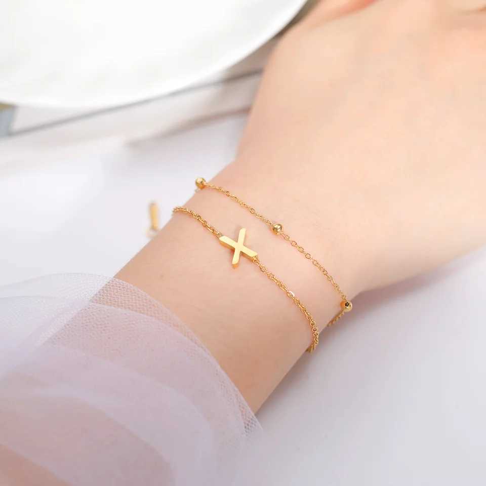 Cazador Stainl Steel Double Chains Bracelet for Wen Initial Letter A-Z bet Jewelry 2025 Bracelet on Hand Birtay GiftC250408