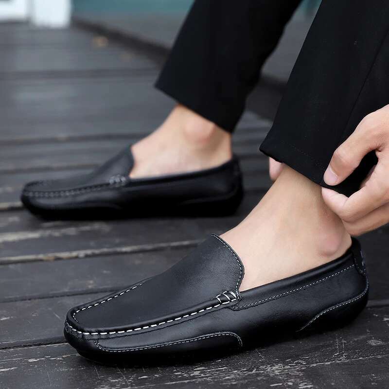 Genuine Breathable Mocasines Casual Loafers Leather Shoes For Men Slip On Formal Italian Driving Flat Chaussure Homme