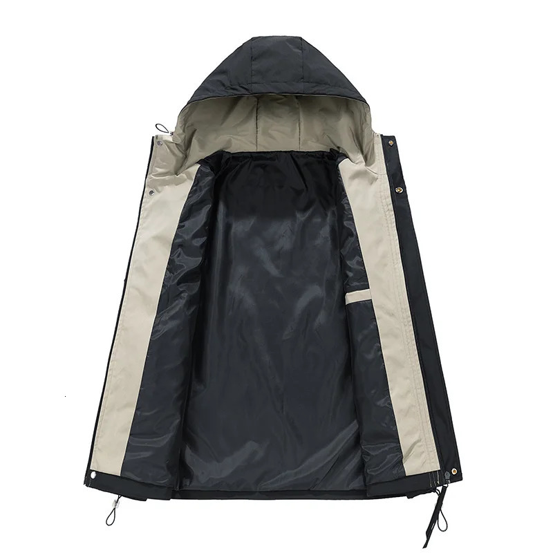 Mens jacket waterproof and windproof cover oversized trench 6XL 7XL 8XL black camping bomber loose thin soft shell 250407