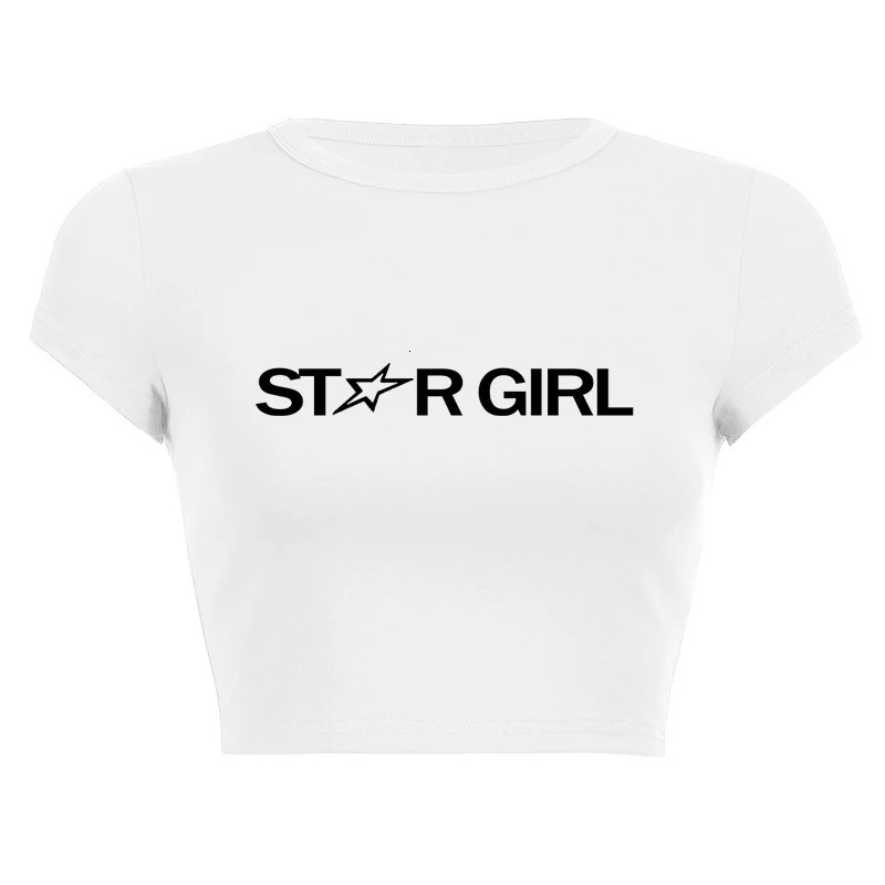 Womens crop top clothing Y2K star girl letter printing Harajuku casual short sleeved slim fit spicy sexy beauty Tshirt 250407