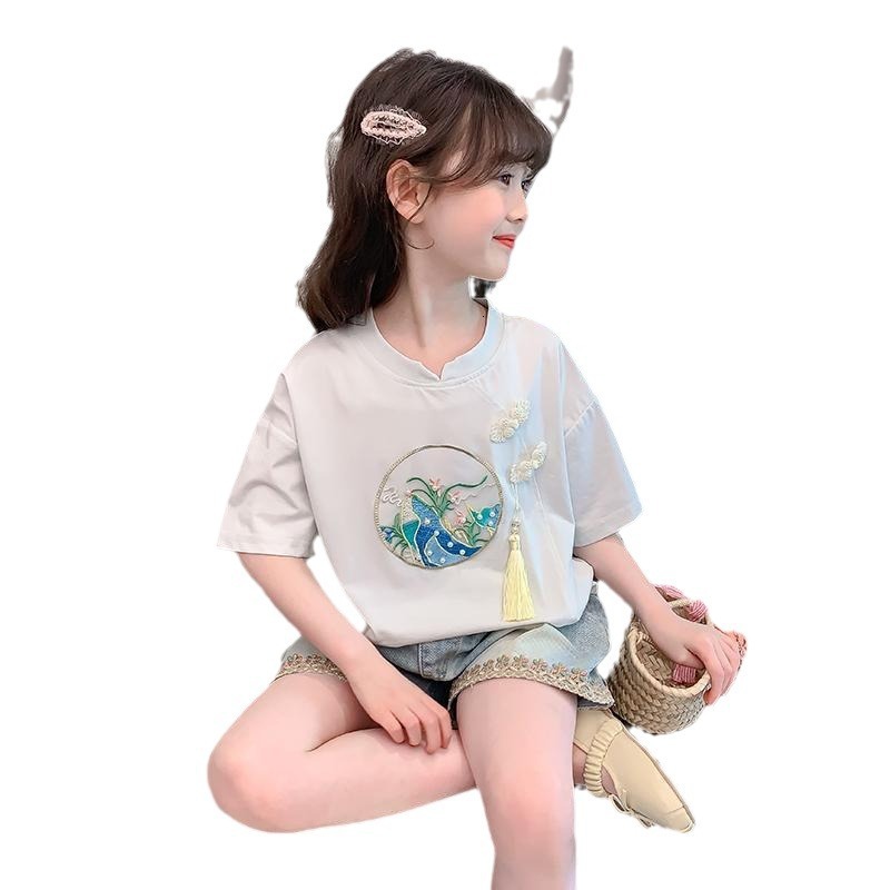 Ddmyshoesvip Girls Short T Shirt For New Children S Summer Clothes Cotton Half Sleeved T Shirt Little Girls Chinese Style Top Trend