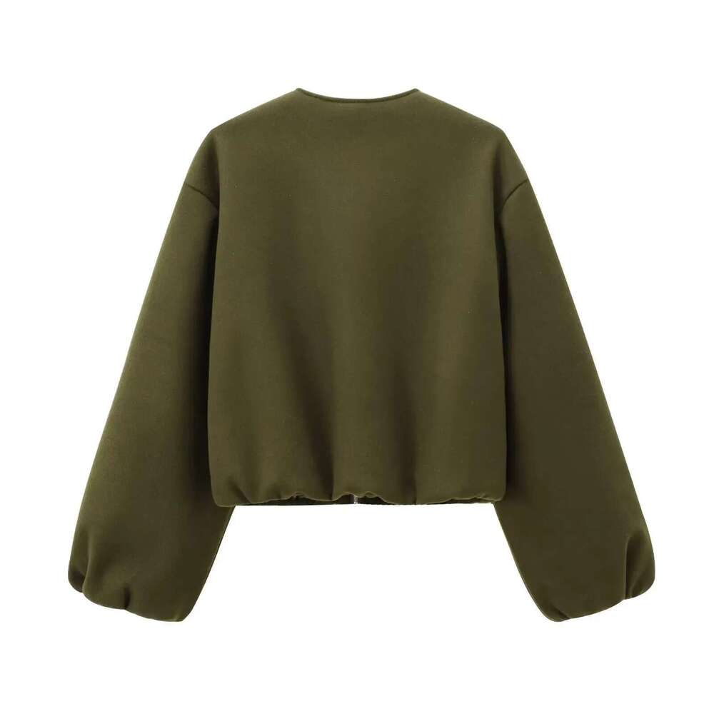 Fashionable Soft Pilot Jacket Outerwear Women's Independent Station 3046274 Crew Neck Short Coat Stylish Simple Design