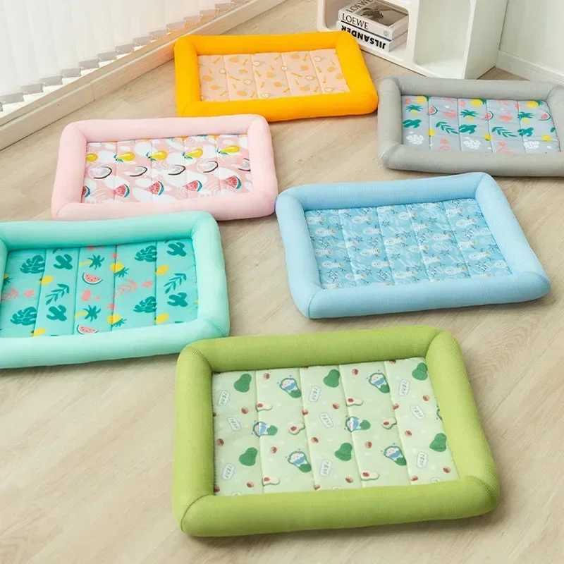 New S-XL Summer Cooling Pet Dog Mat Ice Mat Dog Sleep Square Mat Dog Pet House Top High Quality Cold Silk Dog Bed Y250407