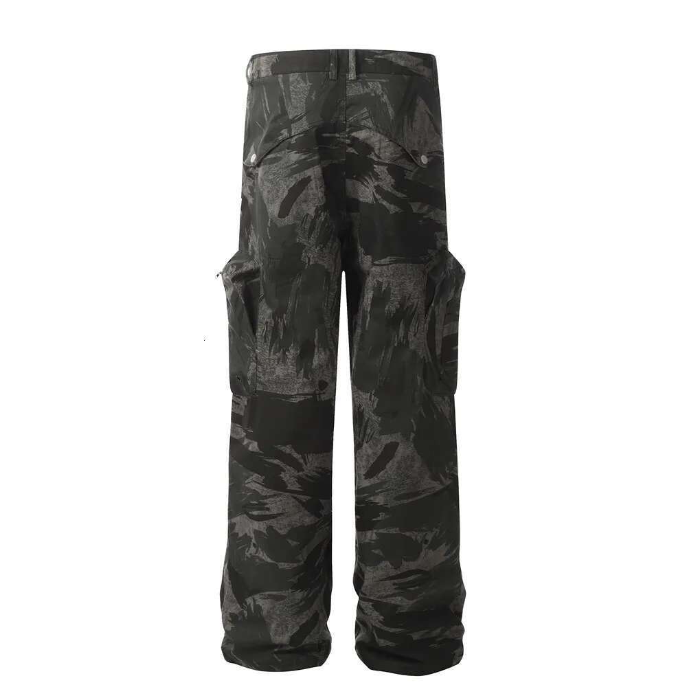 Ink Painting Camouflage Cargo Pants Mens High Street Spliced Pocket Loose Straight Wide Leg Trousers Men