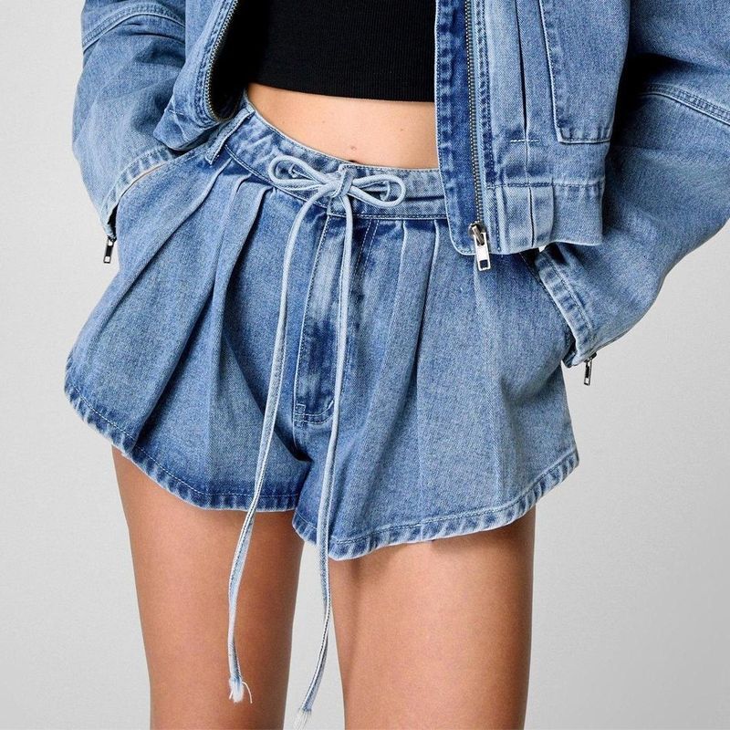 Womens Clothing Spring New Long Sleeve Denim Jacket Women's Loose Casual Multi Pocket Workwear Shorts Set