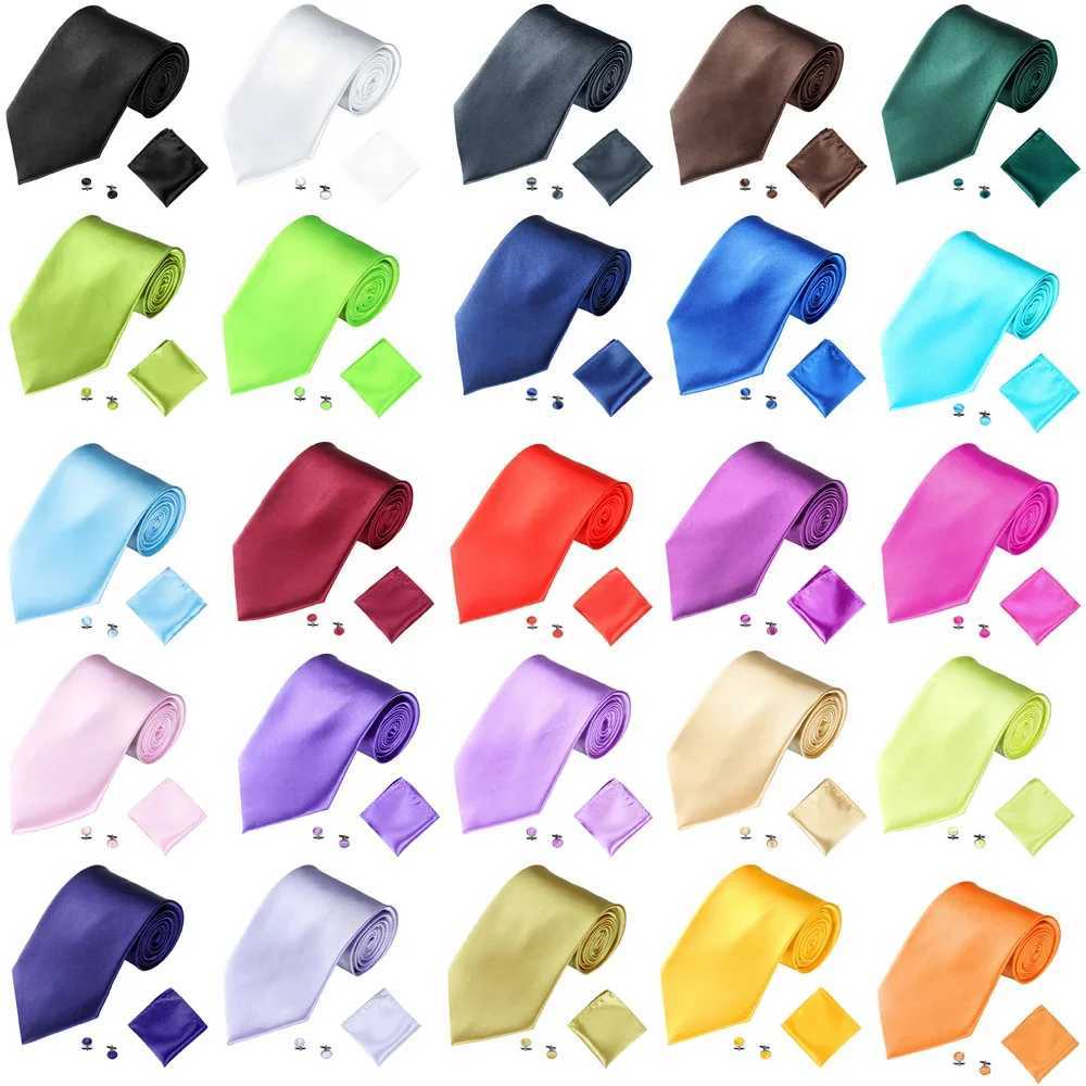 Fashion Tie Set for Men Wen 10CM 4 Wedding Accessories Satin Solid Black Red Blue Gray w Cufflinks Hanky Necktie Sets X250407
