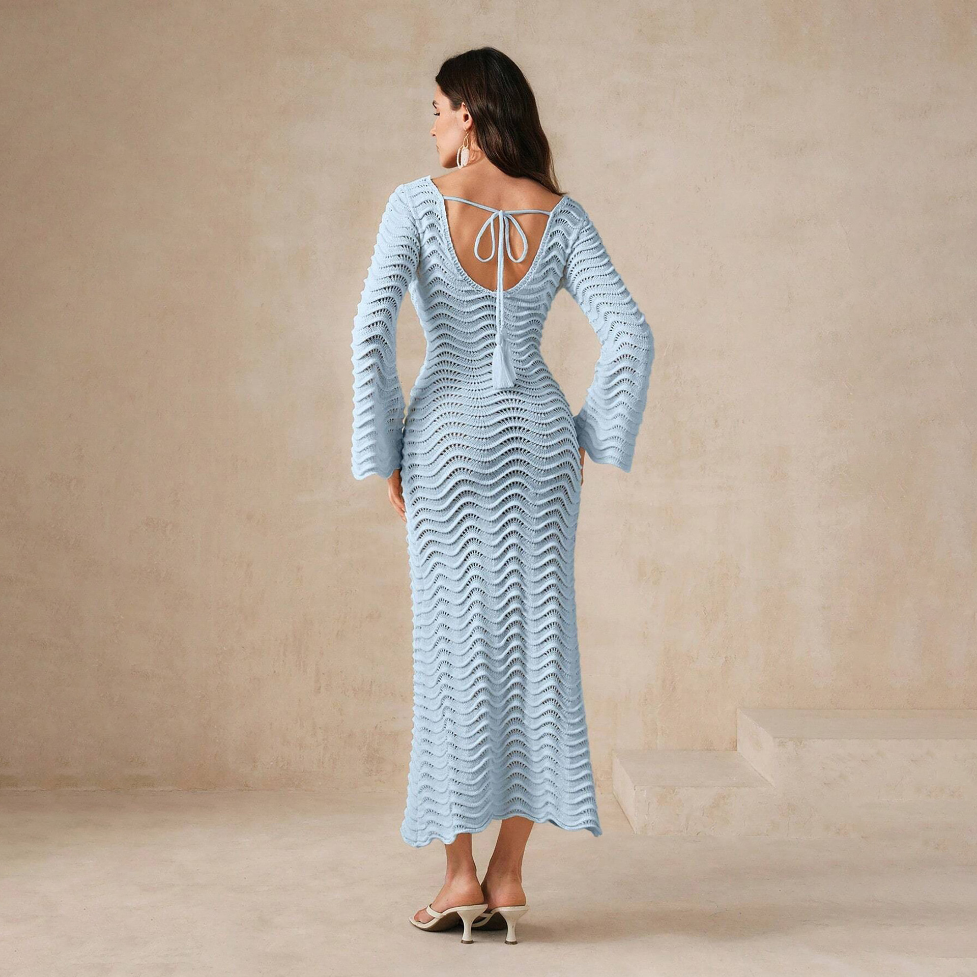 New products for 2025!! Beach skirt womens solid color sexy knitted beach bikini swimsuit cover up dress