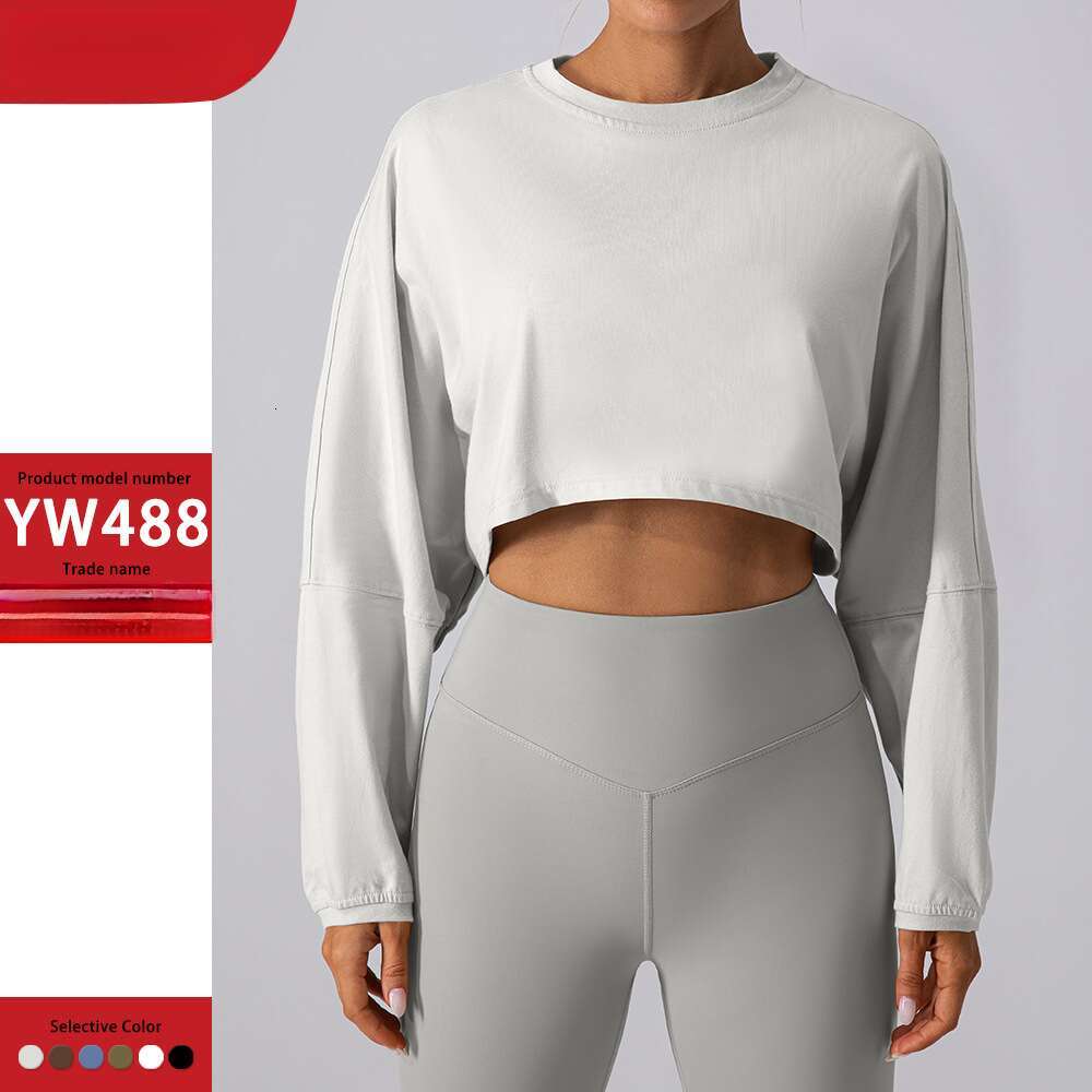 European and American popular round neck sweatshirt T-shirt sports short base shirt yoga running loose long sleeved top women's 2025 new casual f
